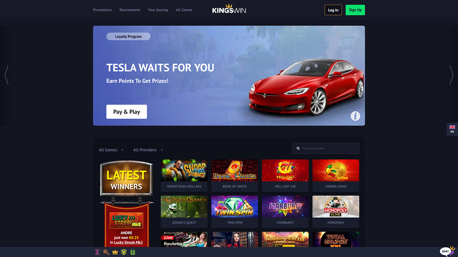 KingsWin Casino Desktop Homepage