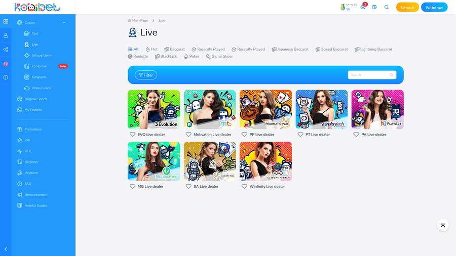 Konibet Casino Desktop Live Dealer