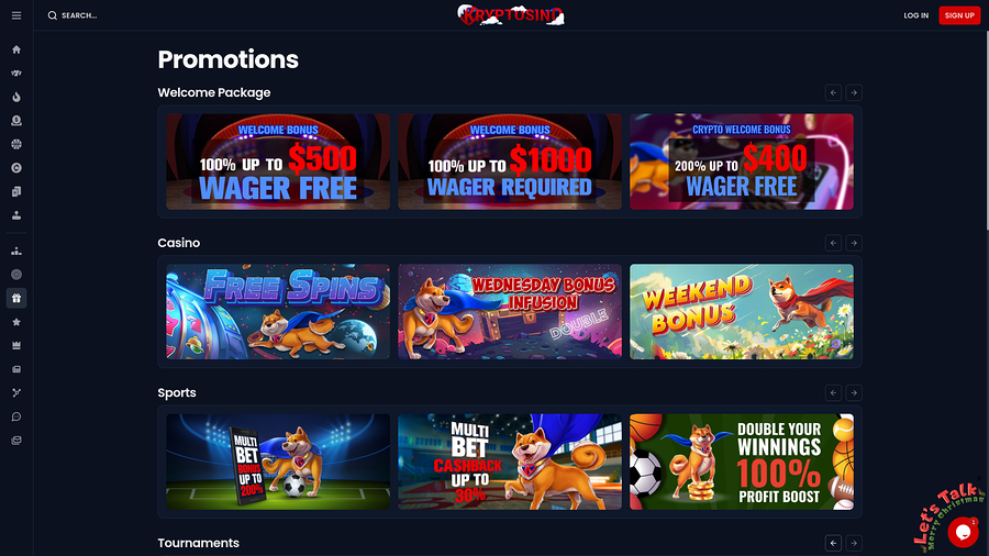 Kryptosino Casino Desktop Promotions