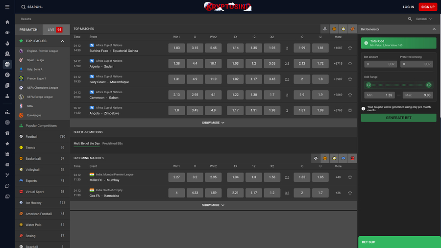 Kryptosino Casino Desktop Sports