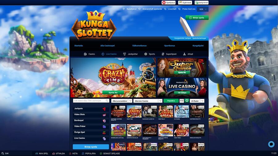 Kungaslottet Casinos sida med live dealers