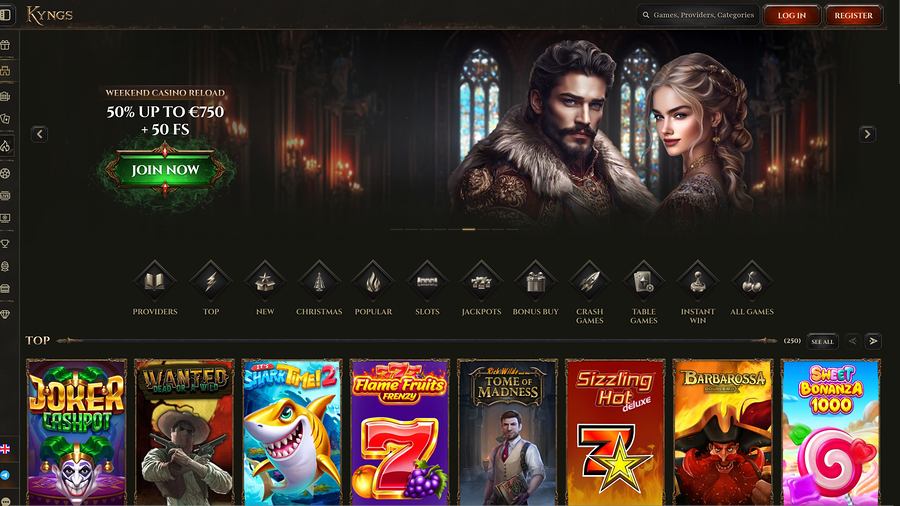 Kyngs Casino Desktop Homepage