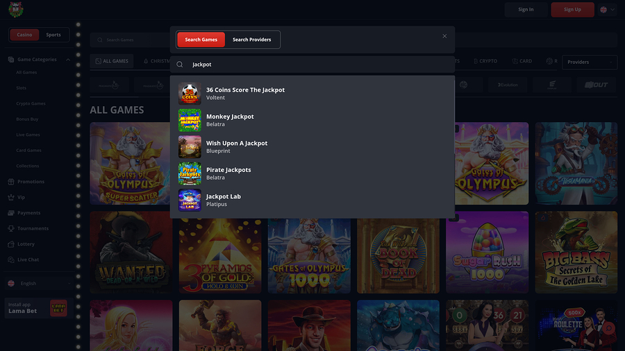 Lamabet Casino Desktop Jackpot