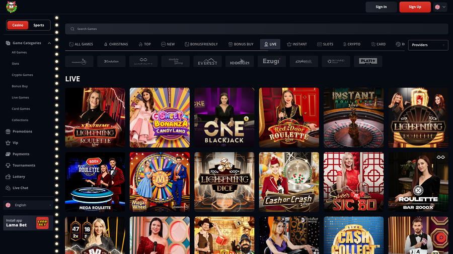 Lamabet Casino Desktop Live Dealer