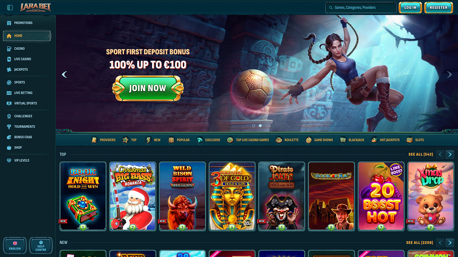 Larabet Casino Desktop Homepage
