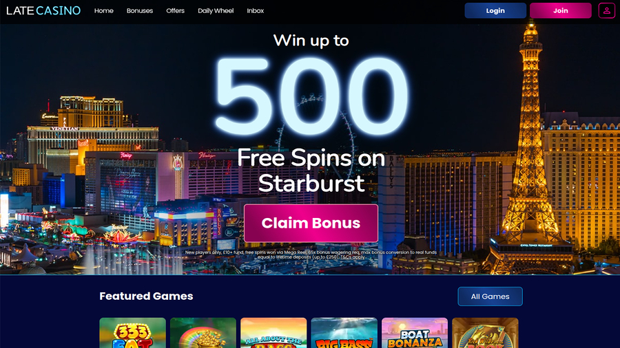 Late Casino Desktop Homepage