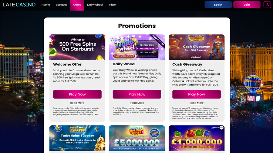 Late Casino Desktop Promotions
