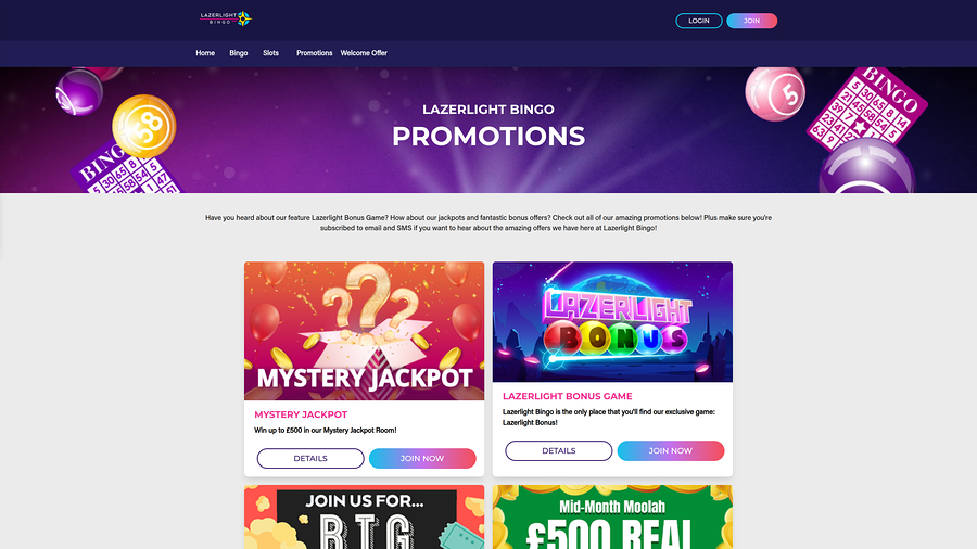 Lazerlight Bingo Casino Desktop Promotions