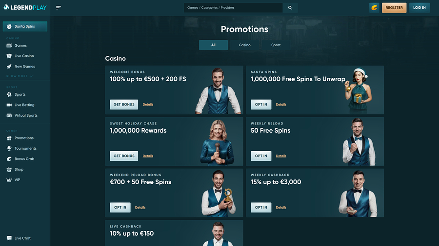 Legend Play Casino Desktop Promotions