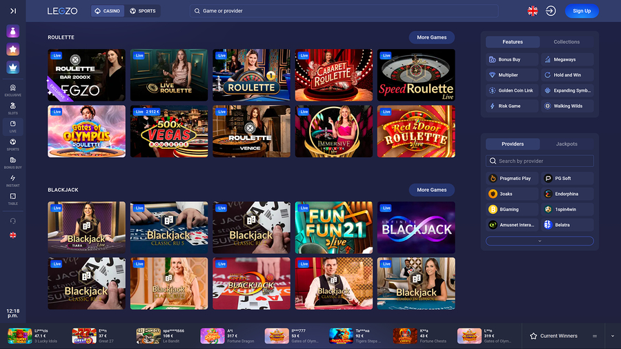 Casino Legzo con crupier en vivo de escritorio