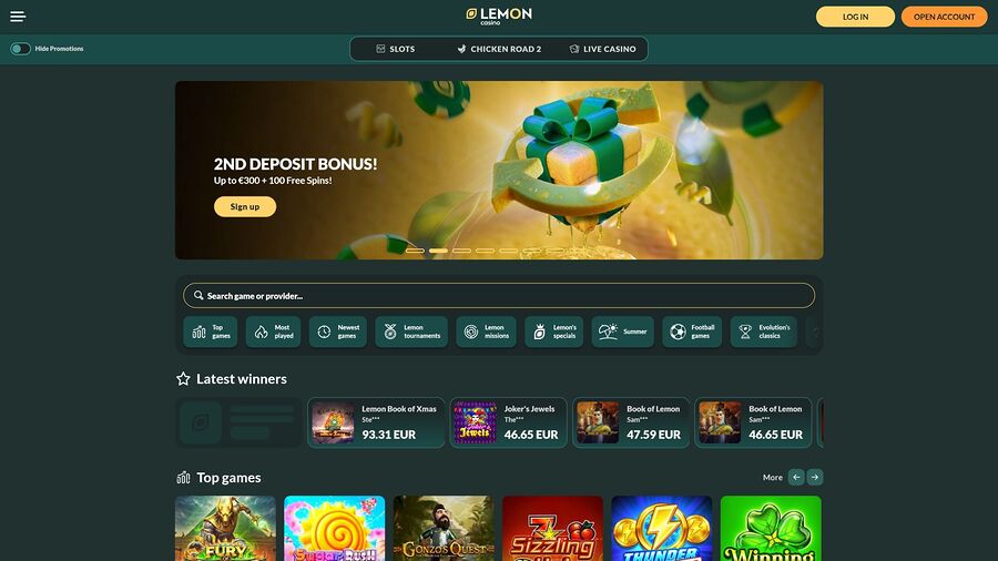 Lemon Casino Desktop Homepage