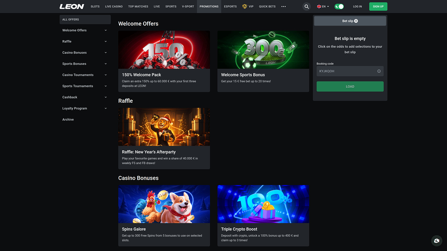 Leon Casino Desktop Promotions