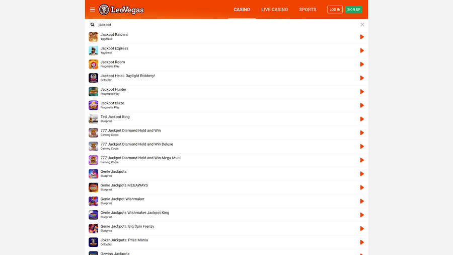 LeoVegas Casino Desktop Jackpot
