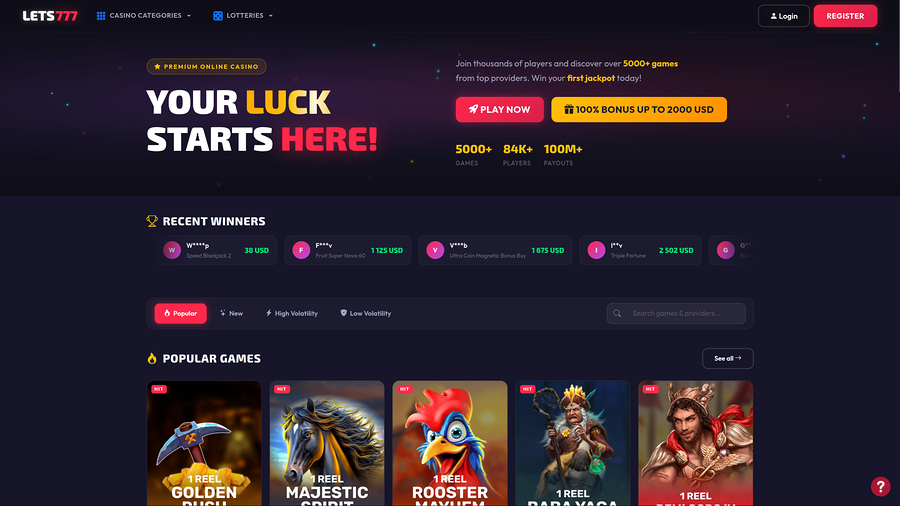 Lets777 Casino Desktop Homepage