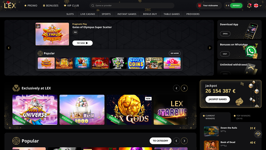 Lex Casino Desktop Homepage