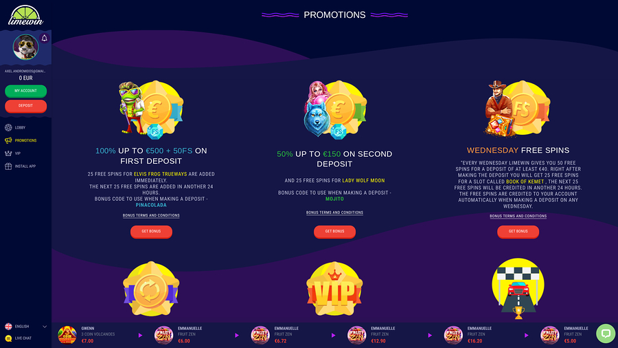 Limewin Casino Desktop Promotions