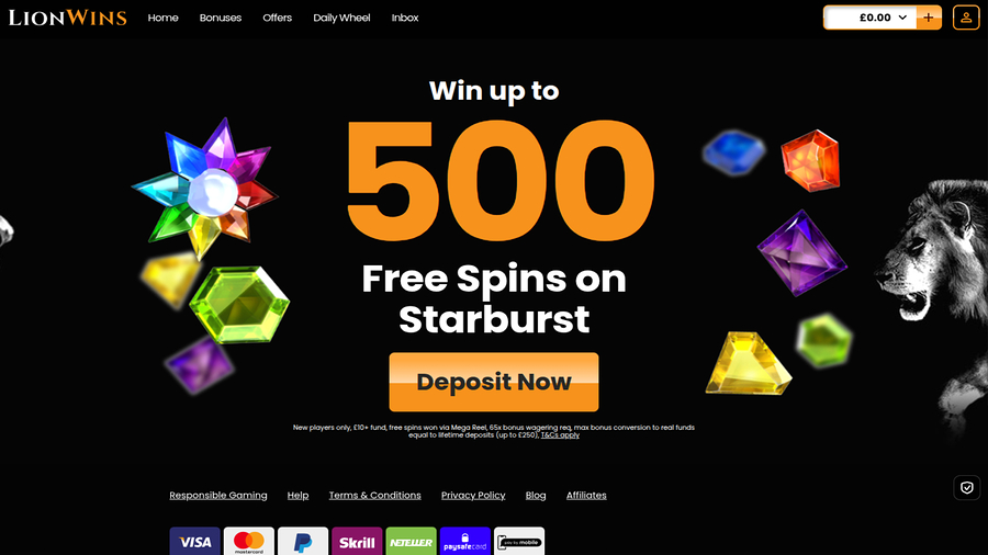 Lion Wins Casino Desktop Homepage