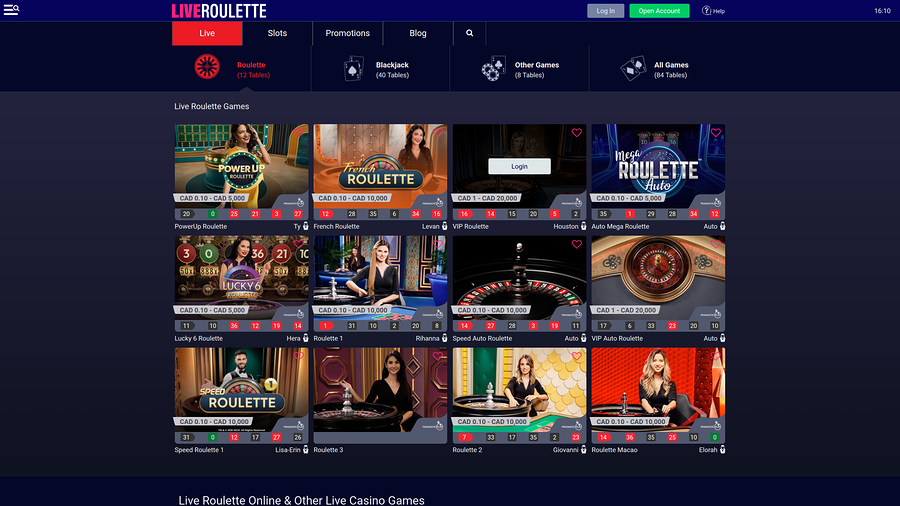 Live Roulette Casino Desktop Homepage