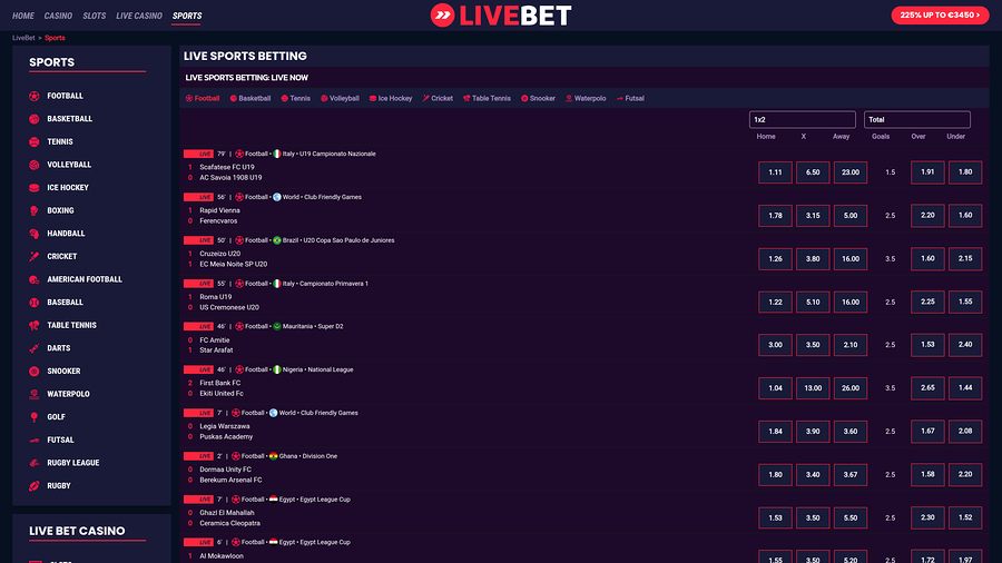 Livebet Casino Desktop Sports