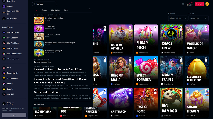 Livecasino Desktop Jackpot