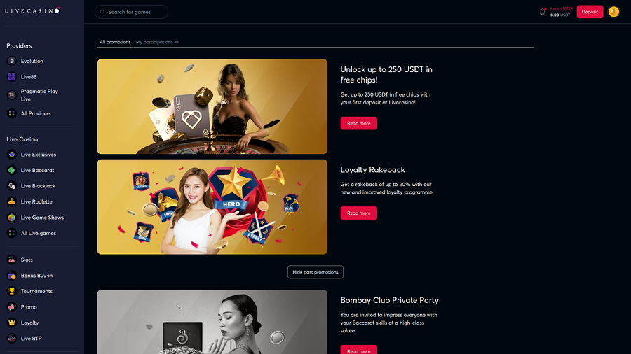 Livecasino Desktop Promotions