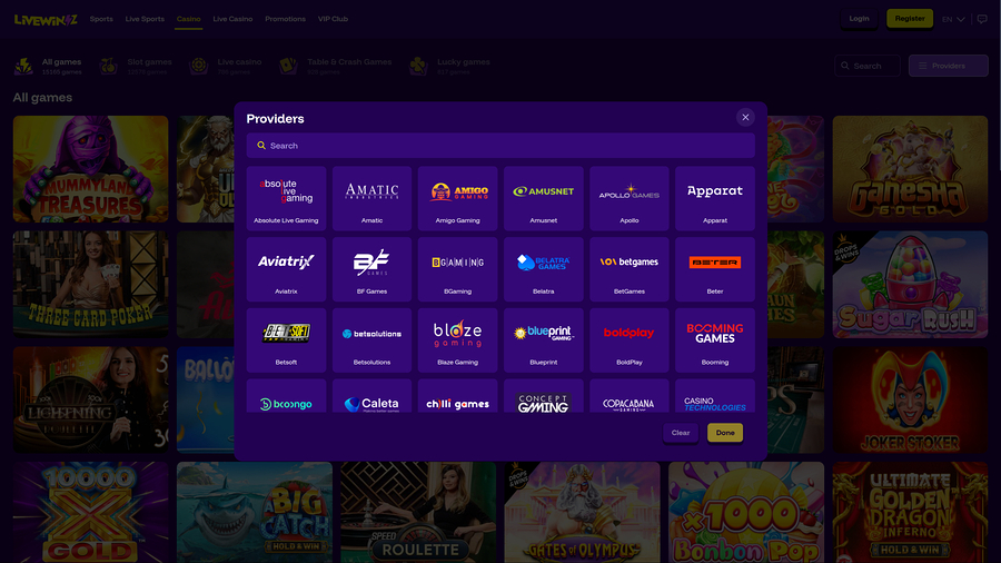 LiveWinz Casino Game Developers