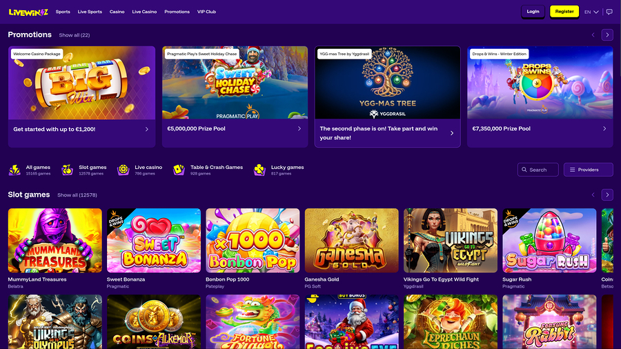 LiveWinz Casino Homepage