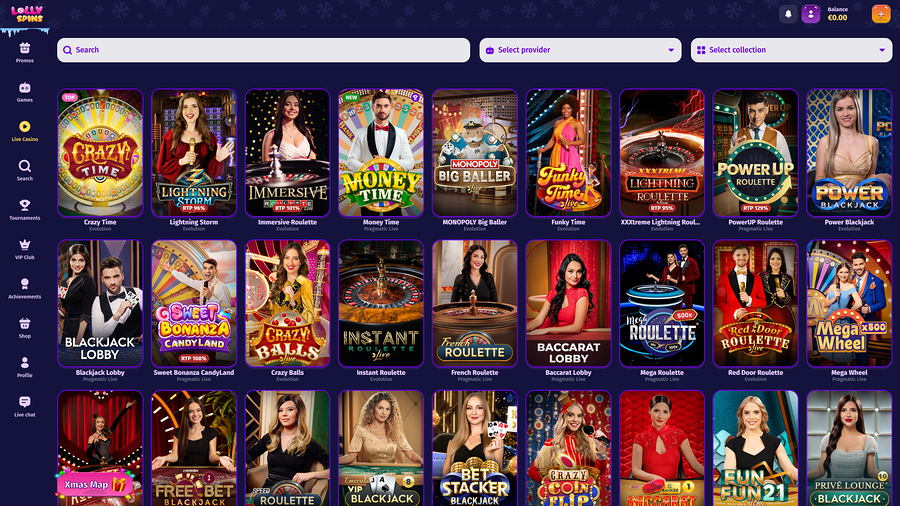 Lolly Spins Casino Desktop Live Dealer