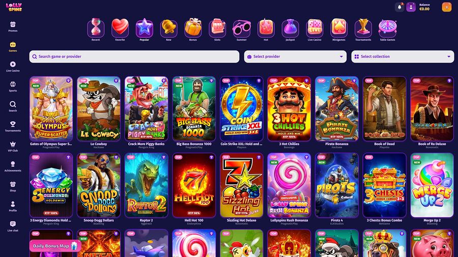 Juegos de escritorio de Lolly Spins Casino