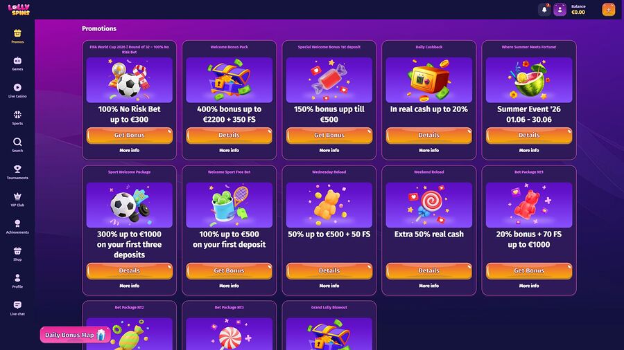 Promociones de escritorio del casino Lolly Spins