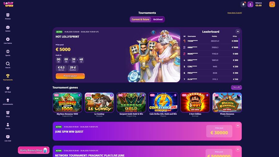 Torneos de escritorio de Lolly Spins Casino