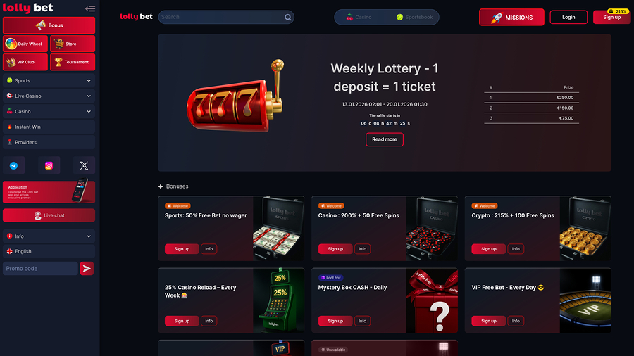 Promociones de escritorio del casino Lollybet