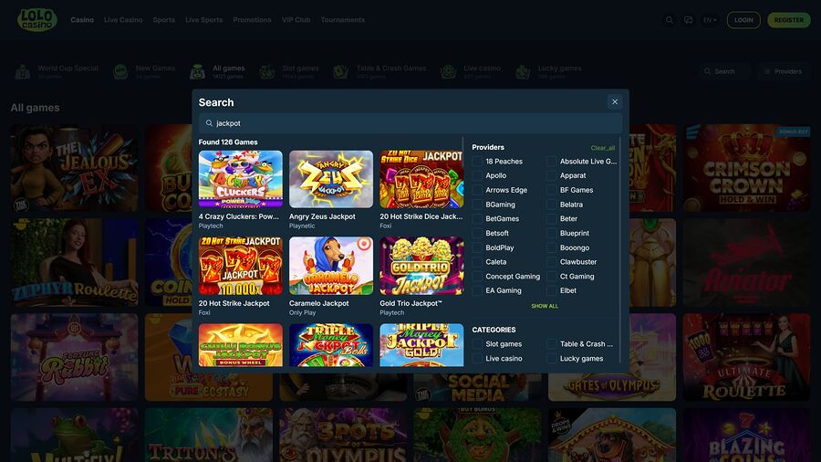 Jackpot de escritorio de Lolo Casino