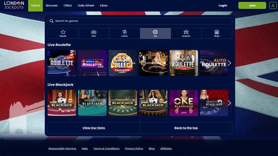 London Jackpots Casino Desktop Live Dealer