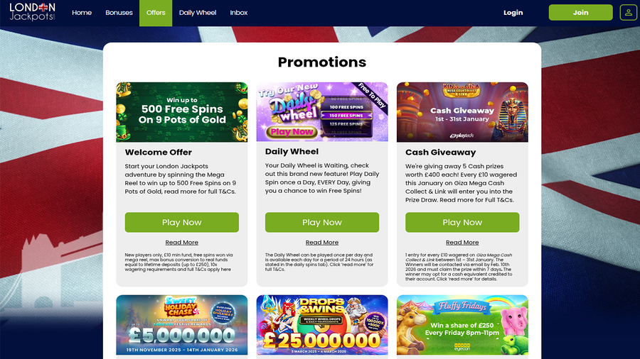 London Jackpots Casino Desktop Promotions
