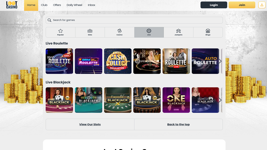 Loot Casino Desktop Live Dealer