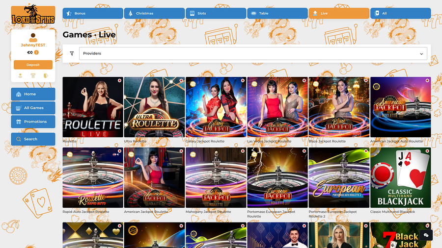 Lord Of The Spins Casino Desktop Live Dealer