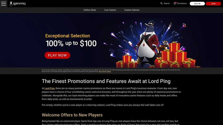 Lord Ping Casino Desktop-kampanjer