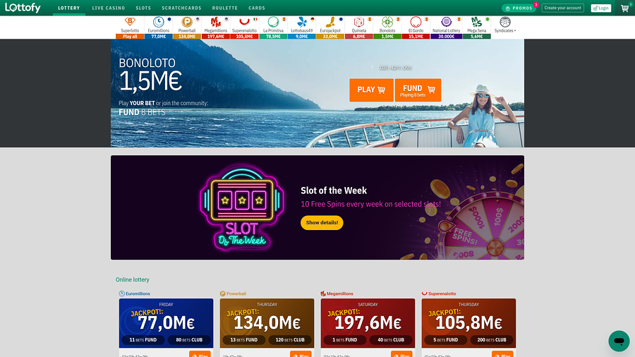 Lottofy Casino Desktop Homepage