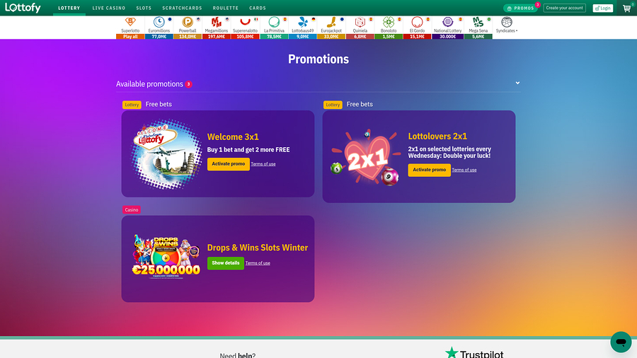 Lottofy Casino Desktop Promotions