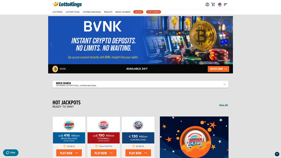 Lottokings Casino Desktop Homepage