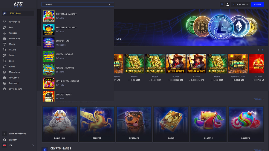 Jackpot de escritorio del casino LTC