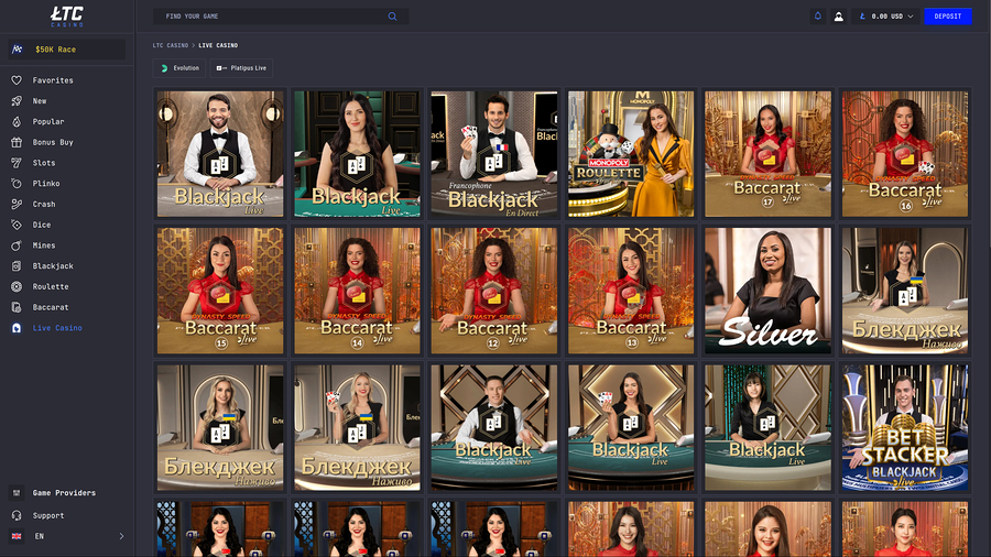 Casino LTC con crupier en vivo de escritorio