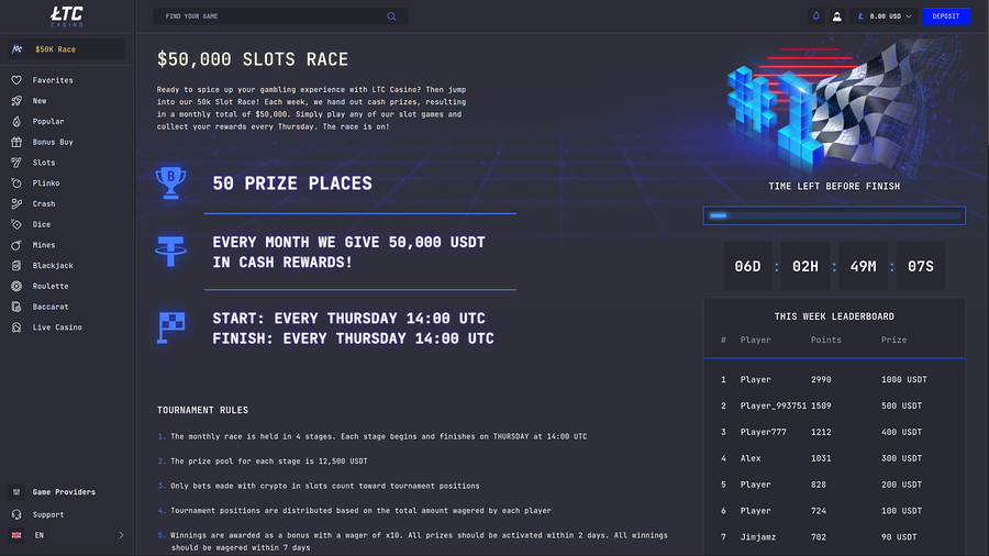 Torneos de escritorio de LTC Casino
