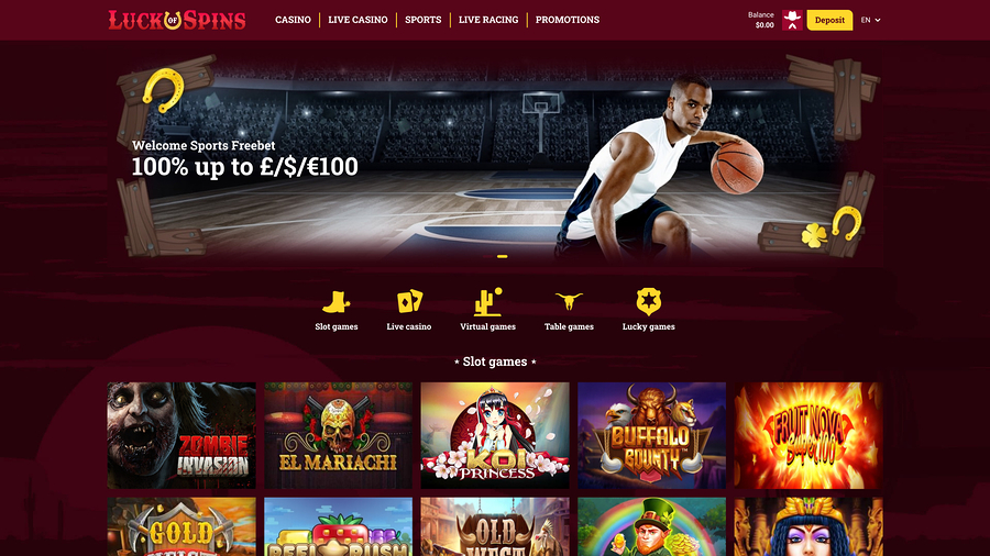 Luck Of Spins Casino Desktop Homepage