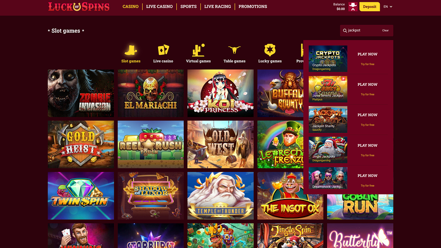 Luck Of Spins Casino Desktop Jackpot