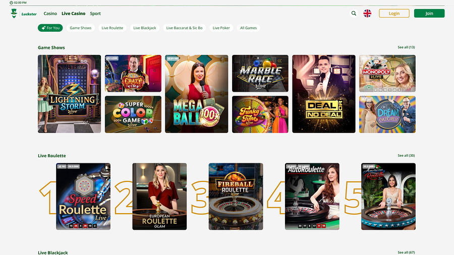 Luckster Casino Desktop Live Dealer