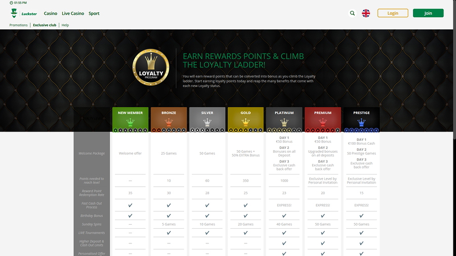 Luckster Casino Desktop VIP Program