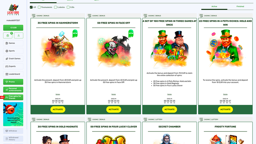 Lucky Bird Casino Desktop Promotions