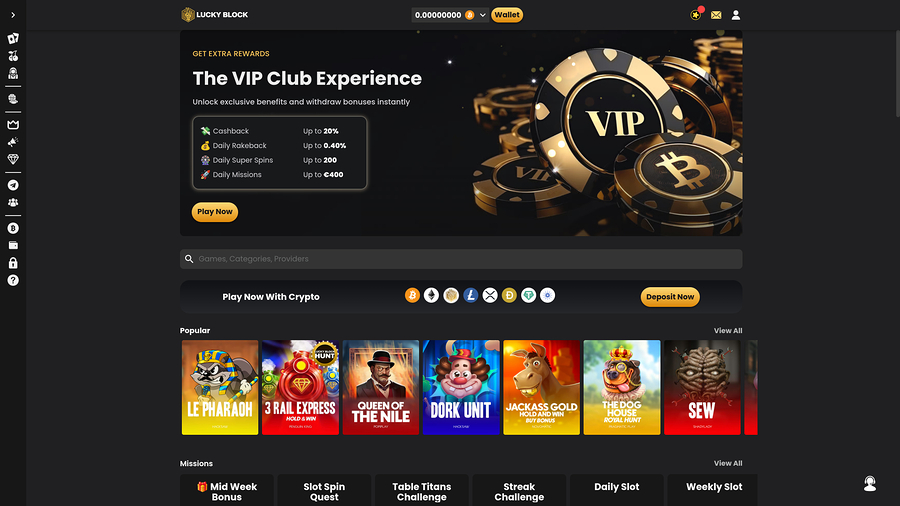 Lucky Block Casino Desktop Homepage